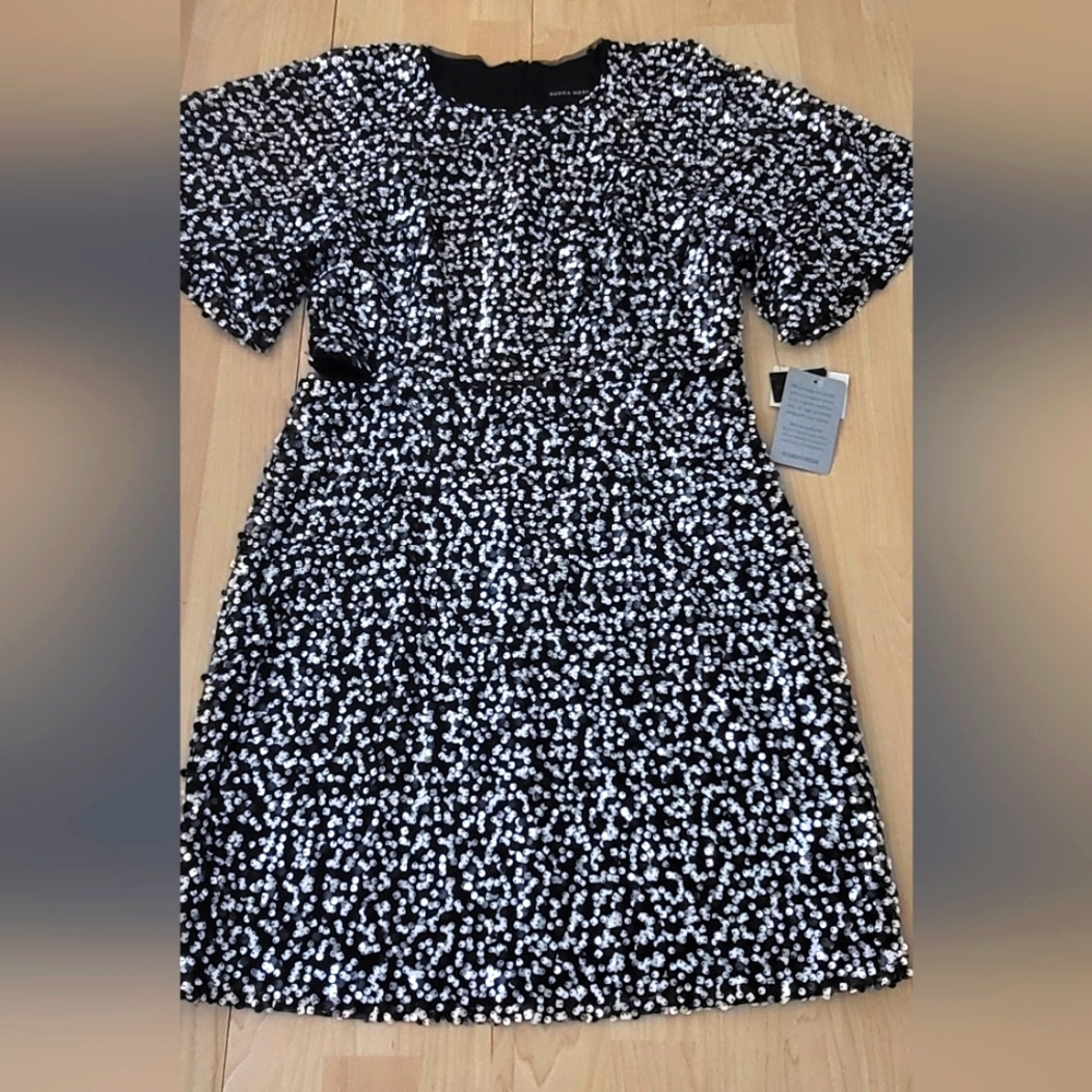 Donna Koran, elegant Black and White sequined Dress NWT.